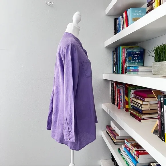 Eileen Fisher Lavender Irish Linen Button Down Tunic Sz Medium Runs Large - Picture 7 of 13